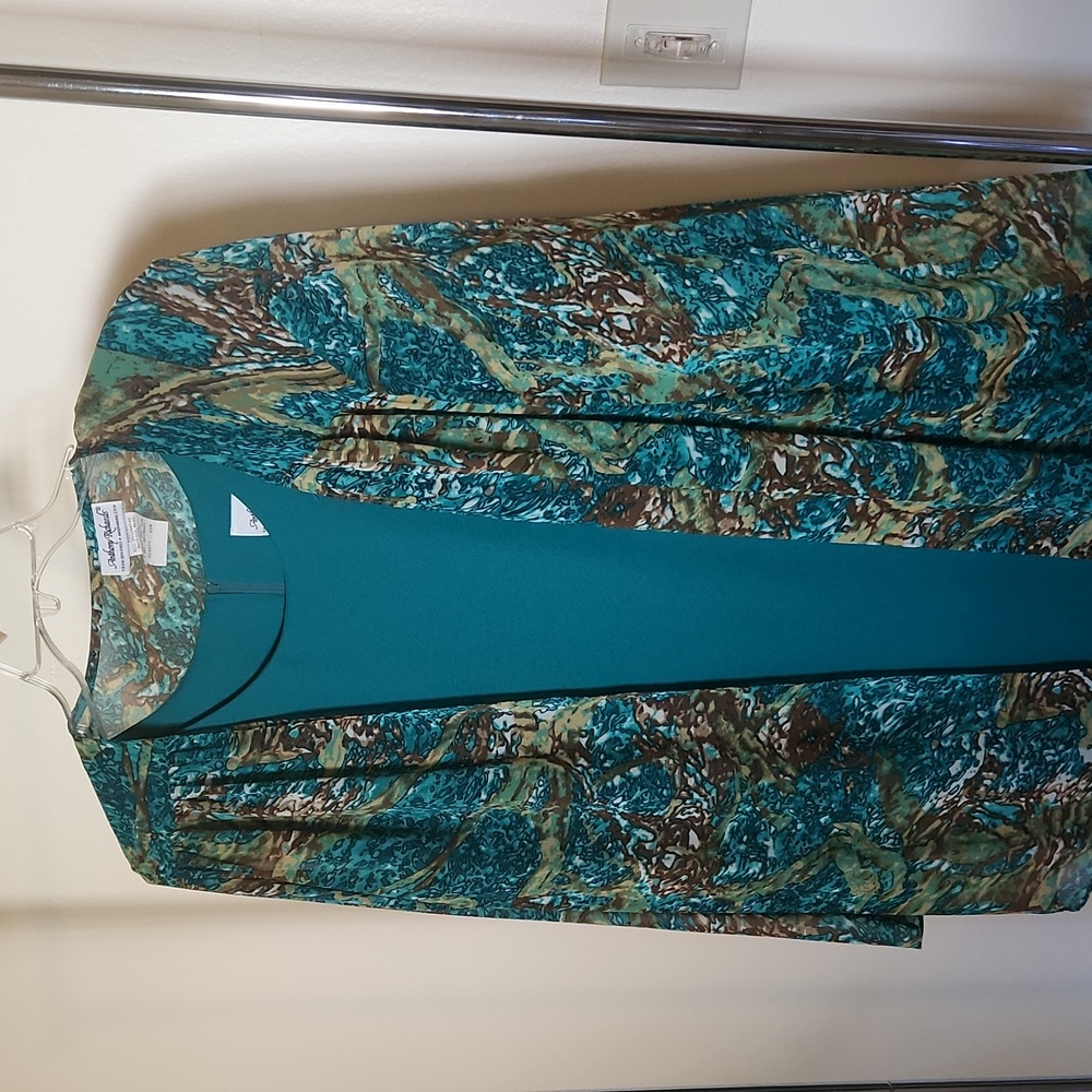 Two Piece green dress with Shear long sleeve coverlet